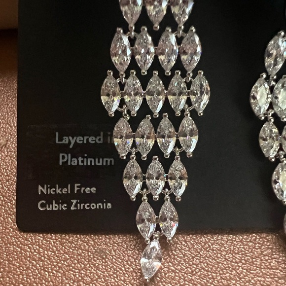 Nordstrom Elegant Cubic Zirconia Kite Layered Platinum Silver Drop Earrings - Picture 5 of 6